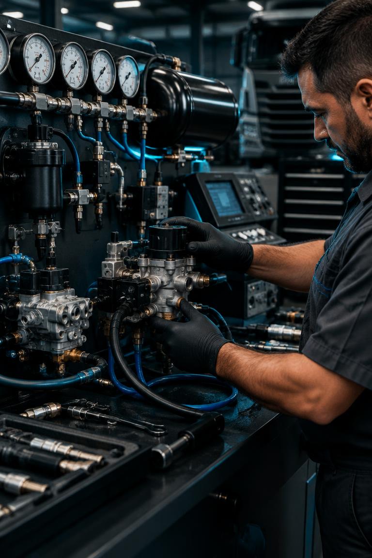 Teste pneumático de componentes de freio a ar em bancada